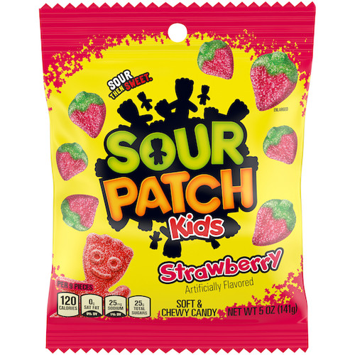 Sour Patch Kids Strawberry Soft Candy Peg Bag, 5 Ounce, 12 Per Case